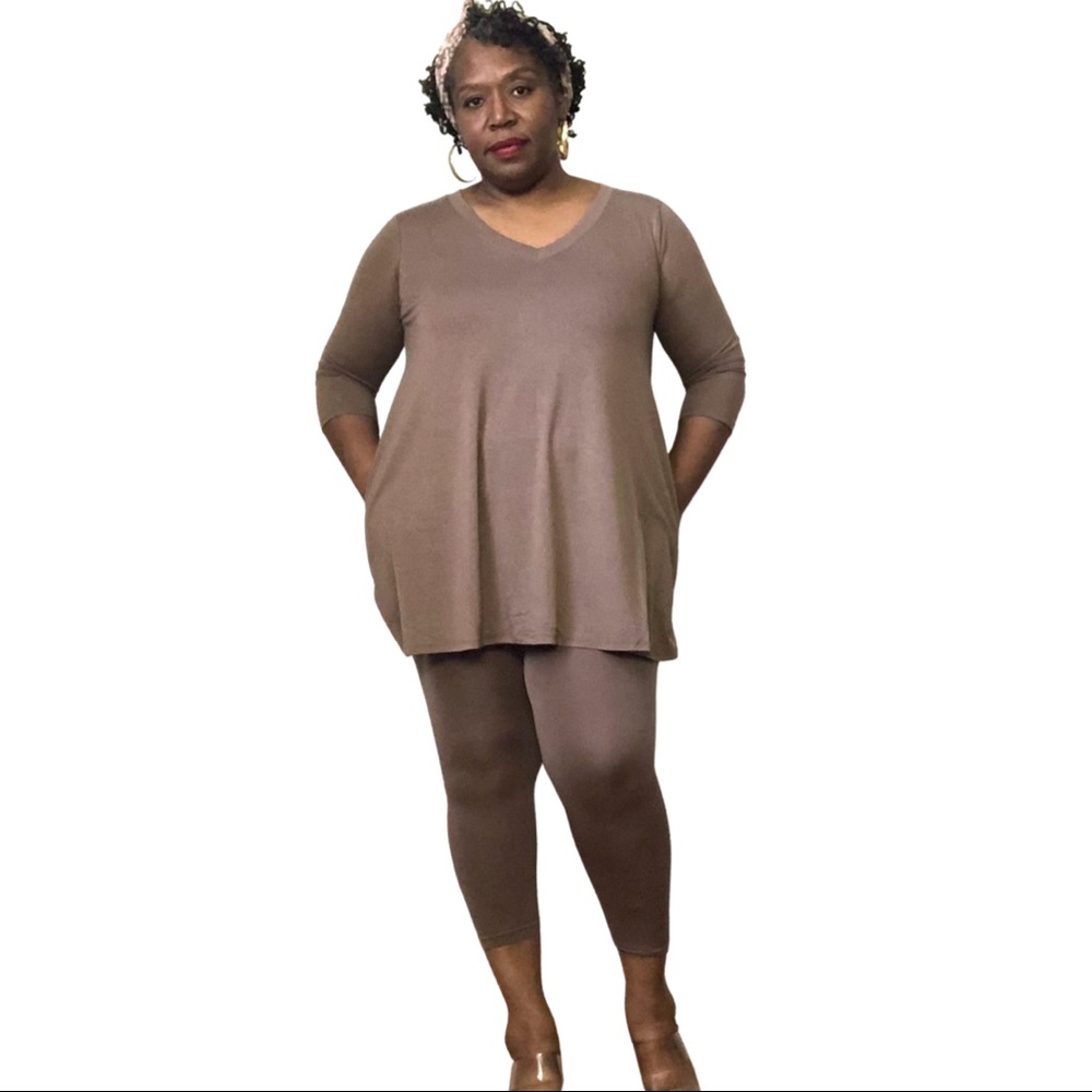 Plus Size Flared Top & Capri Control Top Leggings